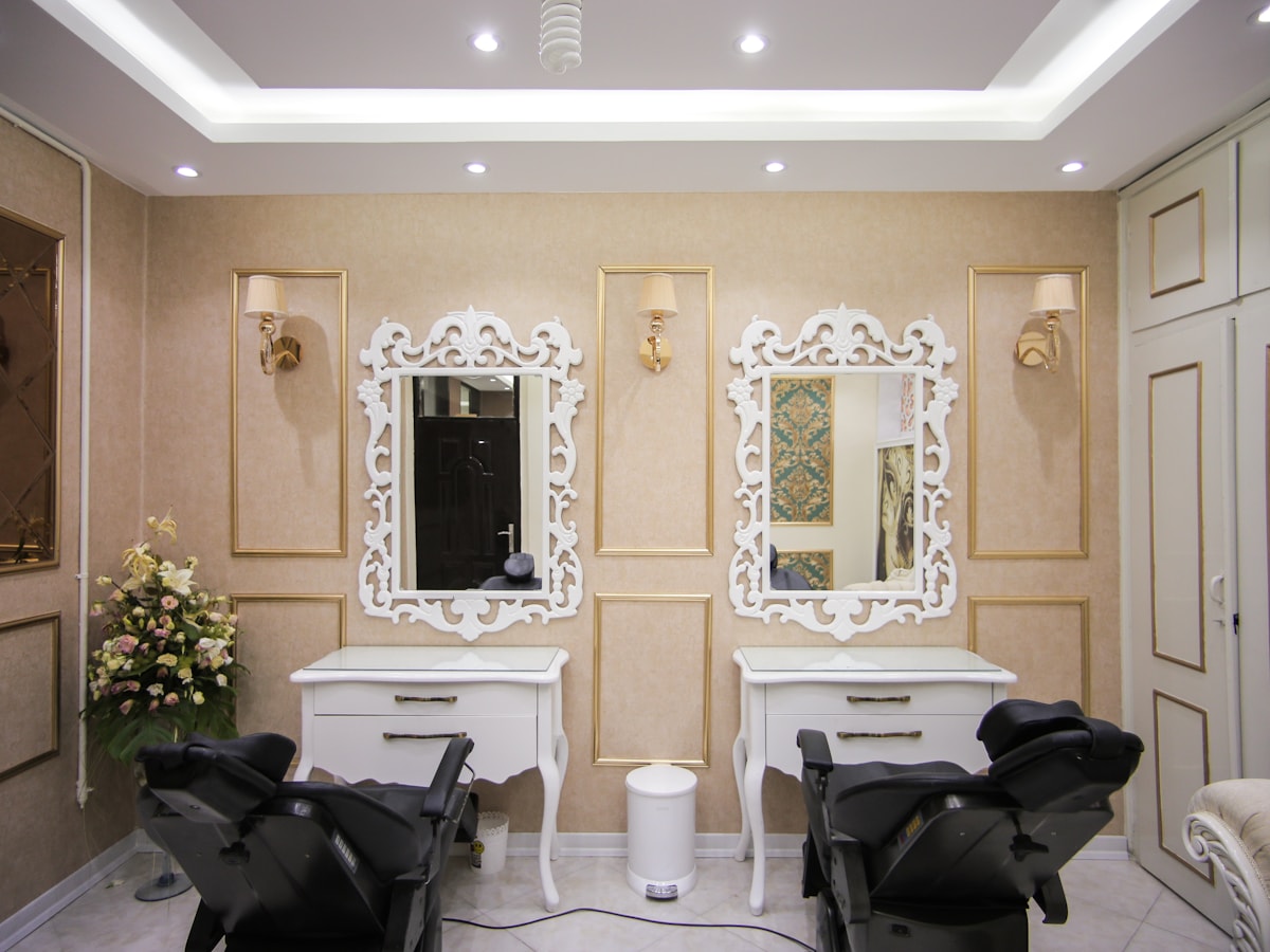 Calm, warm beauty treatment room interior with natural light